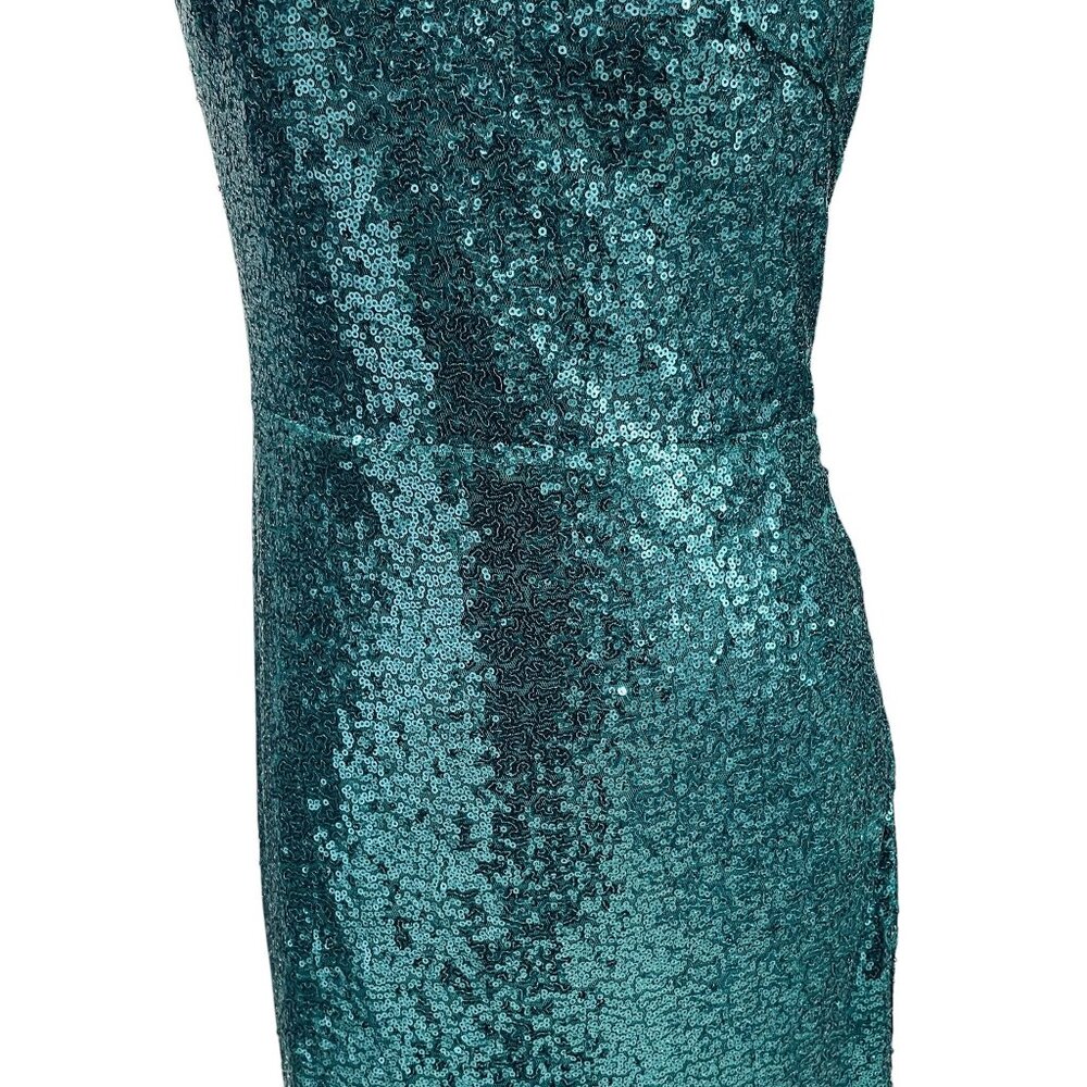 Teal Sequin One Shoulder Slit Maxi Dress Formal Gown Prom‎ Y2K Party Sexy - Picture 4 of 11